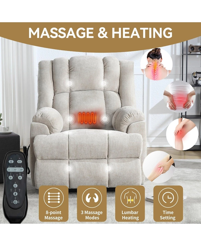 Dual Motor Heat Massage Infinite Position Up to 350 Lbs Electric Power Lift Recliners with Power-Remote, Medium-firm and Heavy Duty, Red