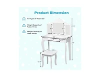 Kids Dressing Vanity Set with Detachable Tri-Folding Mirror and Stool,Pink