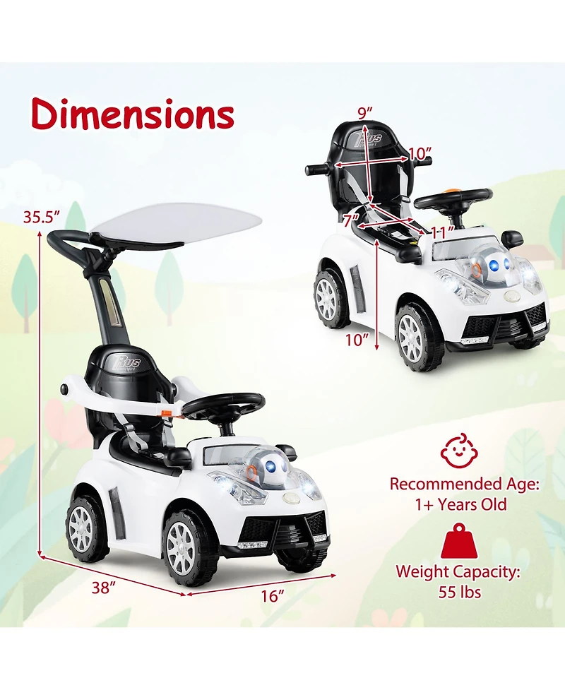 Costway Baby 3-in-1 Sliding Walker w/ Adjustable Canopy Horn Music & Light