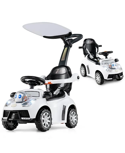 Costway Baby 3-in-1 Sliding Walker w/ Adjustable Canopy Horn Music & Light