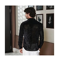 Campus Sutra Men's Onyx Black Solid Velvet Shirt