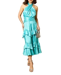 Oasis Women's Halterneck Satin Jacquard Midi Dress