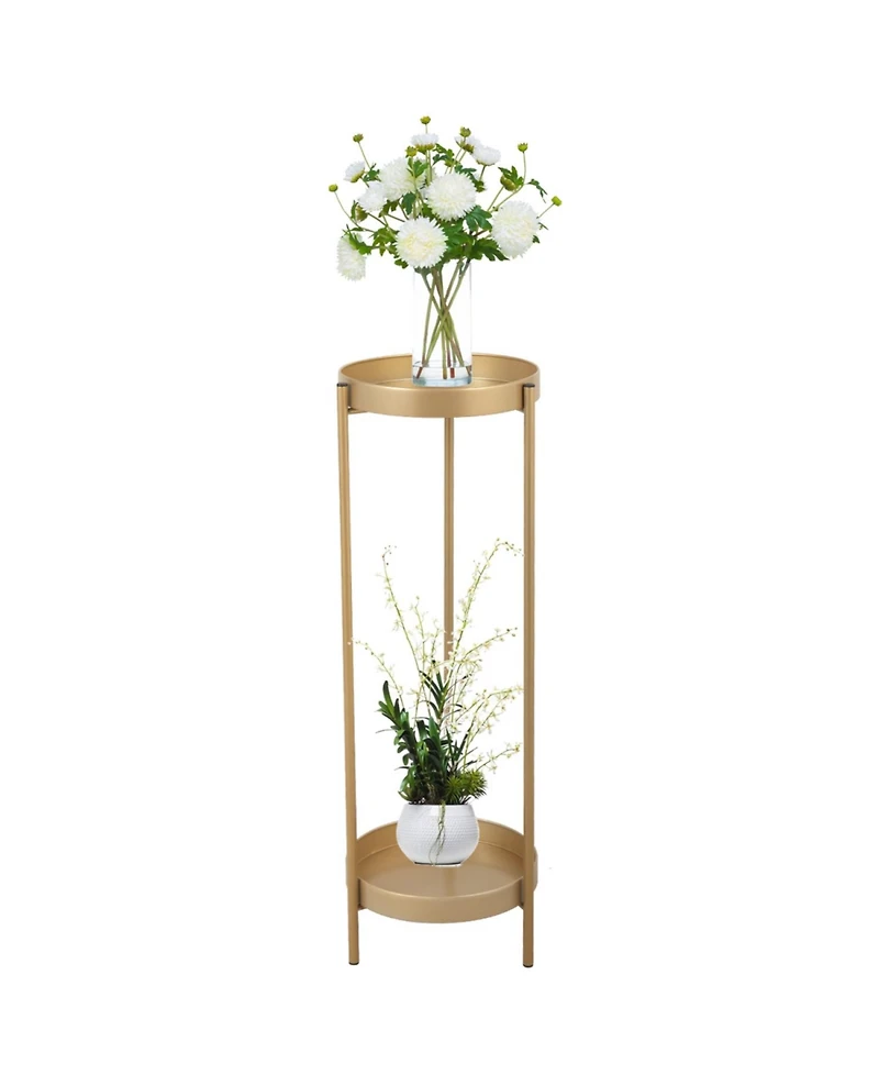 Elegant Golden Foldable 2-Tier Plant Stand for Indoor Outdoor Use