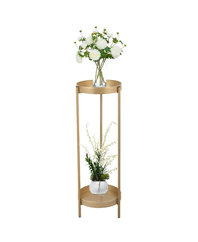 Elegant Golden Foldable 2-Tier Plant Stand for Indoor Outdoor Use