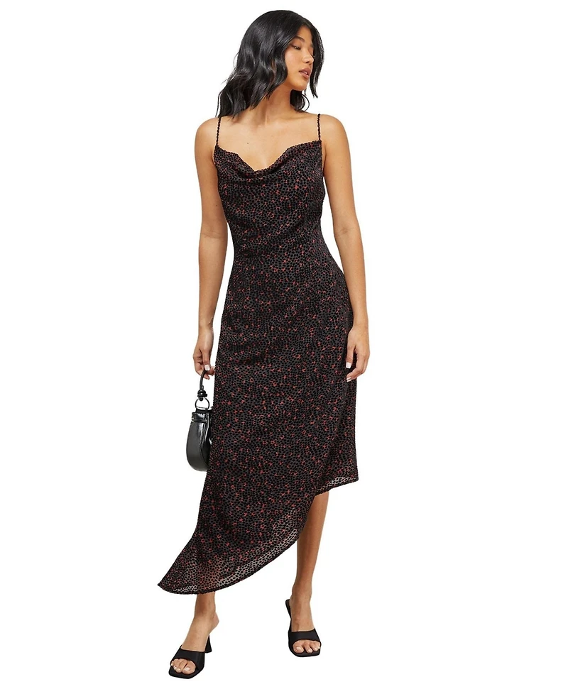 Warehouse Women's Spot Devore Cowl Neck Maxi Dress