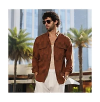 Campus Sutra Men's Russet Brown Mandarin Utility Shirt