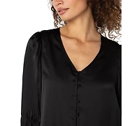 Liverpool Los Angeles Women's Long-Sleeves Pleated Detail Woven Top