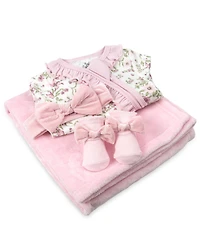 Baby Essentials Girls 4-Piece Coverall, Blanket, Socks and Headband Set