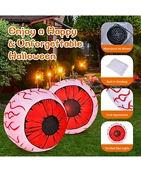 2 Pack 3 Ft Halloween Inflatable Eyeballs w/ Air Blower & Red Led Lights
