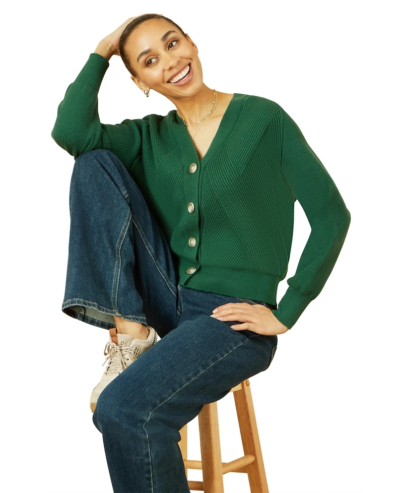 Yumi Women's Knitted Stitch Detail Cardigan