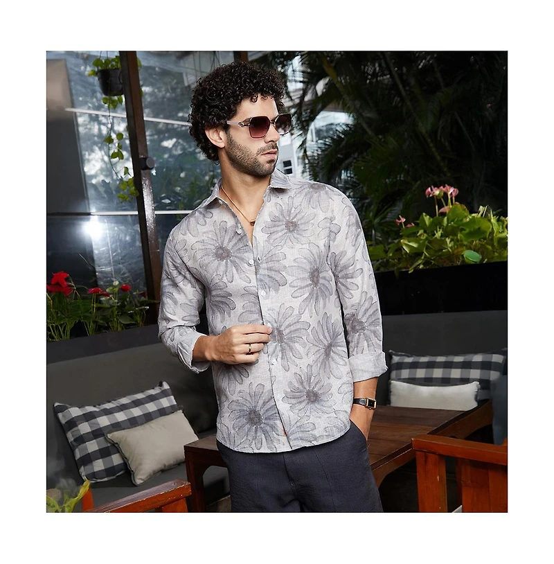 Campus Sutra Men's Coin Grey Gloomy Daisy Shirt