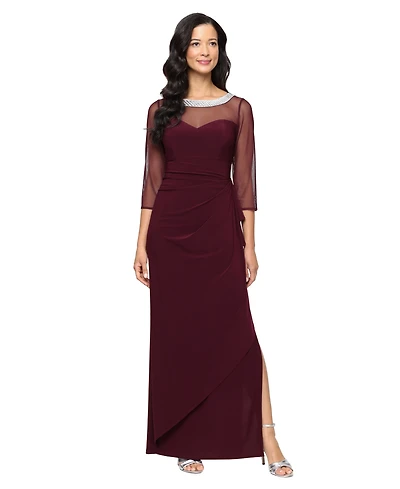Alex Evenings Petite 3/4-Sleeve Illusion Ruffled Gown
