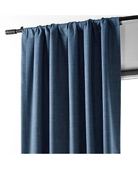 Half Price Drapes Dark Blue Performance Linen Hotel Blackout Curtain