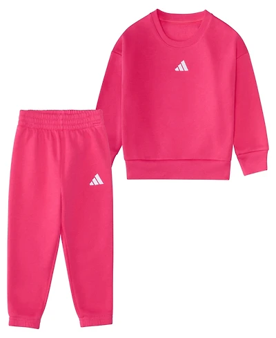 adidas Baby Girls 2-Piece Long-Sleeve Crewneck Sweatshirt and Joggers Set