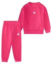 adidas Baby Girls 2-Piece Long-Sleeve Crewneck Sweatshirt and Joggers Set