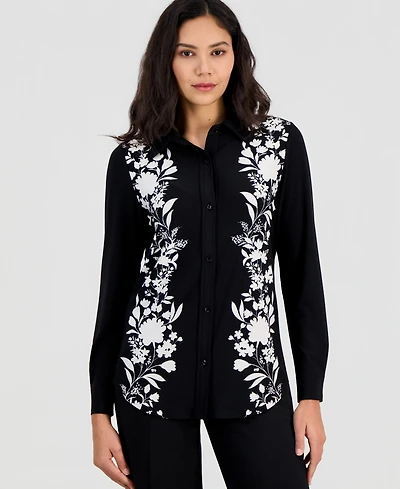 Anne Klein Women's Floral Long-Sleeve Button-Down Shirt