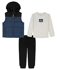 Calvin Klein Boys 2T-7 3-Piece Hooded Vest, T-shirt and Joggers Set