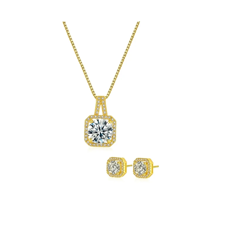 Ariana Gold Halo Necklace and Stud Earring Set