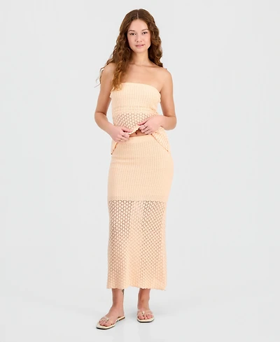 Hooked Up by Iot Juniors' Pull-On Crochet Maxi Skirt