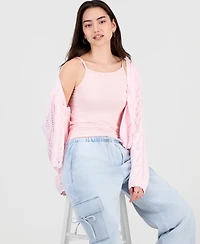 Hooked Up by Iot Juniors' Pointelle Embroidered Cardigan