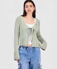 Hooked Up by Iot Juniors' Pointelle Tie-Front Cardigan