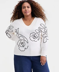 Style & Co Plus Embroidered Soutache Sweater, Macy's Exclusive