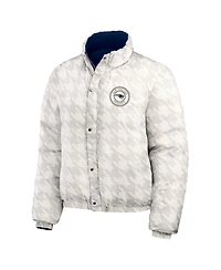 Wear by Erin Andrews Women's Navy/White New England Patriots Reversible Cropped Full-Zip Puffer Jacket