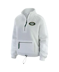 Wear by Erin Andrews Women's White Green Bay Packers Polar Fleece Half-Zip Jacket