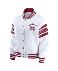 Wear by Erin Andrews Women's White/Maroon Mississippi State Bulldogs Satin Stitch Full-Snap Fleece Sweatshirt Jacket