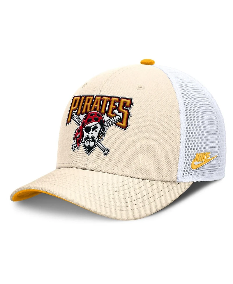 Nike Men's Natural Pittsburgh Pirates Cooperstown Collection Dri-fit Rise Trucker Adjustable Hat