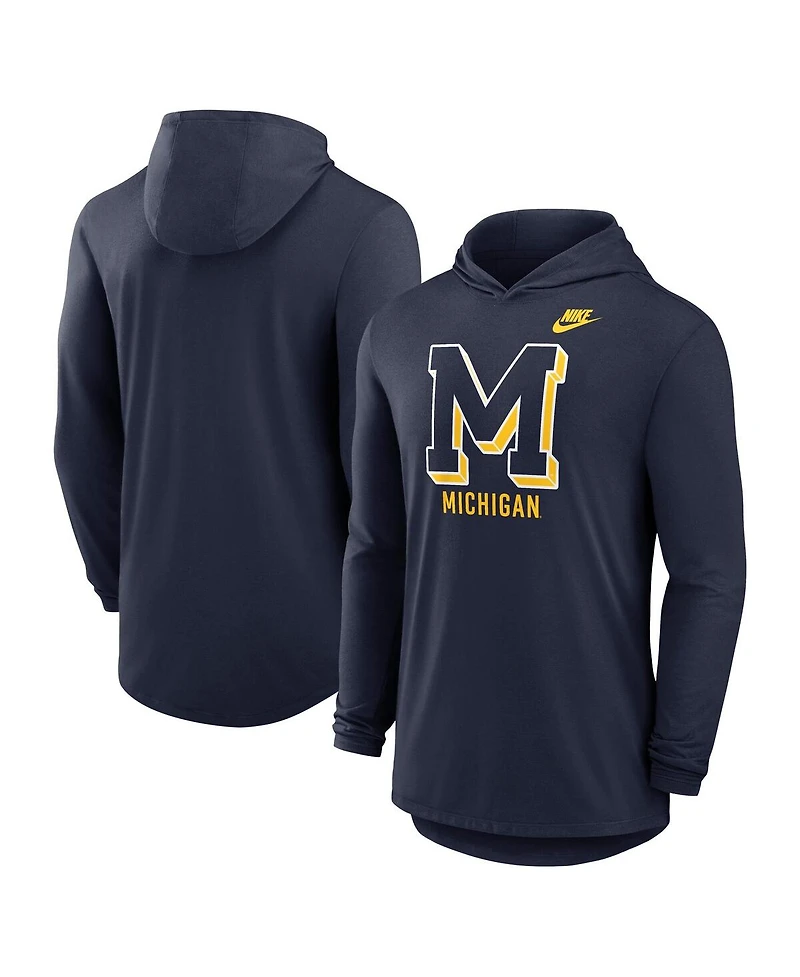Nike Men's Navy Michigan Wolverines Legacy Tri-Blend Dri-fit Long Sleeve Hoodie T-Shirt