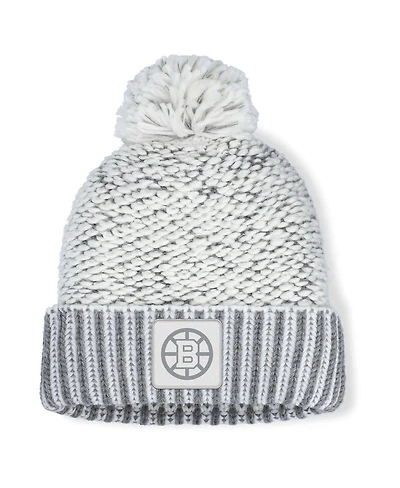 Fanatics Women's White/Gray Boston Bruins Fundamental Mist Cuffed Pom with Knit Hat