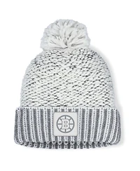Fanatics Women's White/Gray Boston Bruins Fundamental Mist Cuffed Pom with Knit Hat