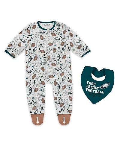 Wear by Erin Andrews Baby Boys and Girls Newborn 2-Piece Philadelphia Eagles Sleep Play Full-Zip Sleeper Bib Set