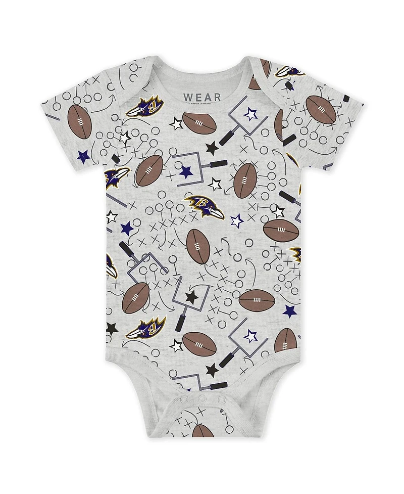 Wear by Erin Andrews Baby Boys and Girls Newborn 3-Piece Baltimore Ravens Turn Me Around Bodysuits Pant Set