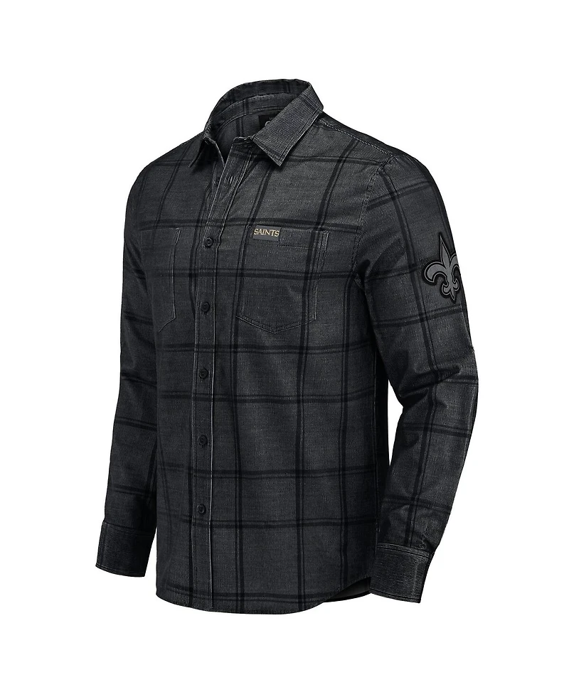 Darius Rucker Collection by Fanatics Men's Black New Orleans Saints Micro Corduroy Plaid Button Up Shirt