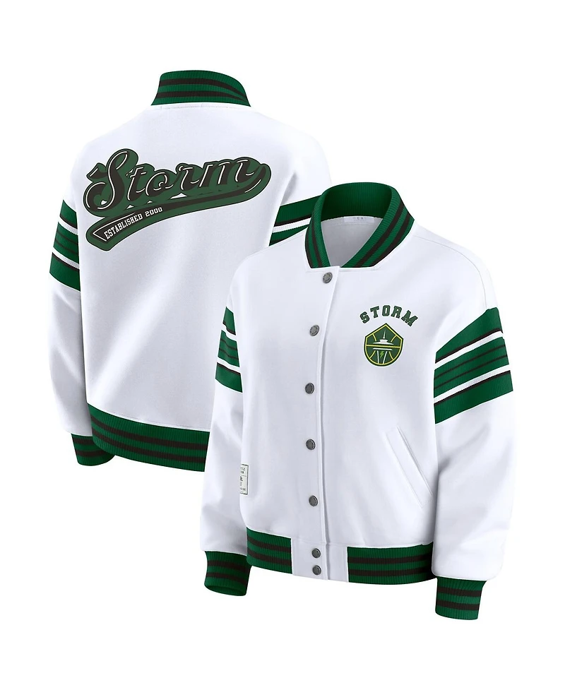 Wear by Erin Andrews Women's White/Green Seattle Storm Full-Snap Fleece Sweatshirt Jacket