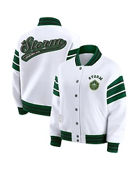 Wear by Erin Andrews Women's White/Green Seattle Storm Full-Snap Fleece Sweatshirt Jacket