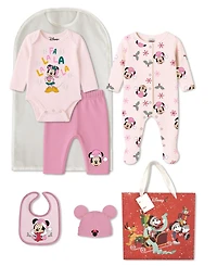 Disney Baby Girls 5-Piece Minnie Mouse Coverall, Bodysuit, Cap, Bib and Pants Set