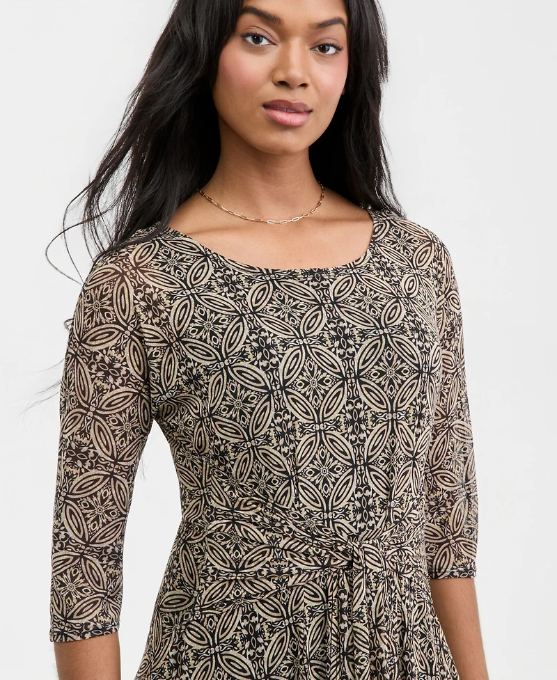 Robbie Bee Women's Printed Tie-Waist Midi Dress