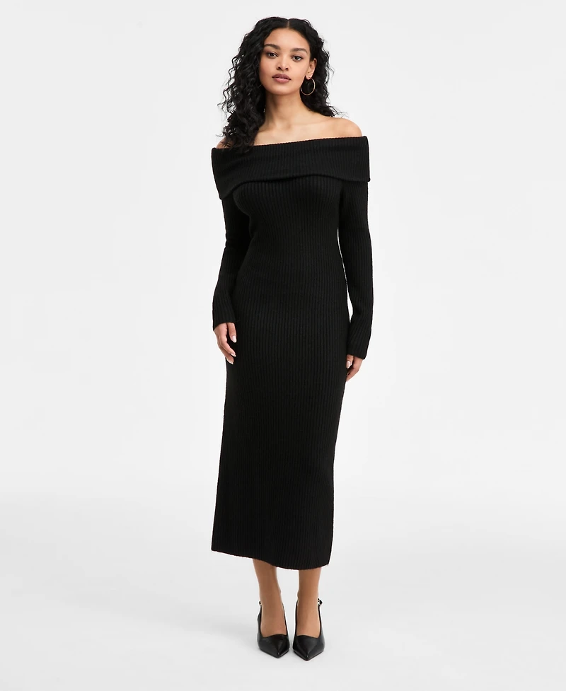 Bar Iii Women's Off-The-Shoulder Sweater Dress, Macy's Exclusive