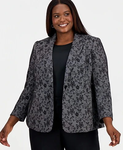 Kasper Plus Floral Print One-Button Blazer