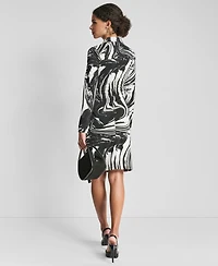 Dkny Petite Long-Sleeve Knotted Belted Faux Wrap Dress