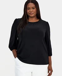 Kasper Plus Crochet-Trim 3/4-Sleeve Top