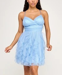 pear culture Juniors' Glitter-Mesh Petal Fit & Flare Dress