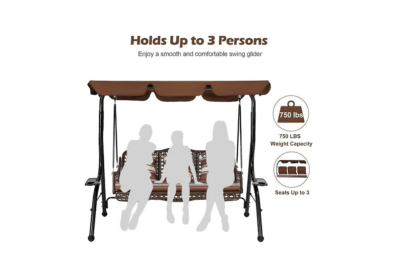 Aecojoy 3-Seat Proch Swing Chair with Canopy