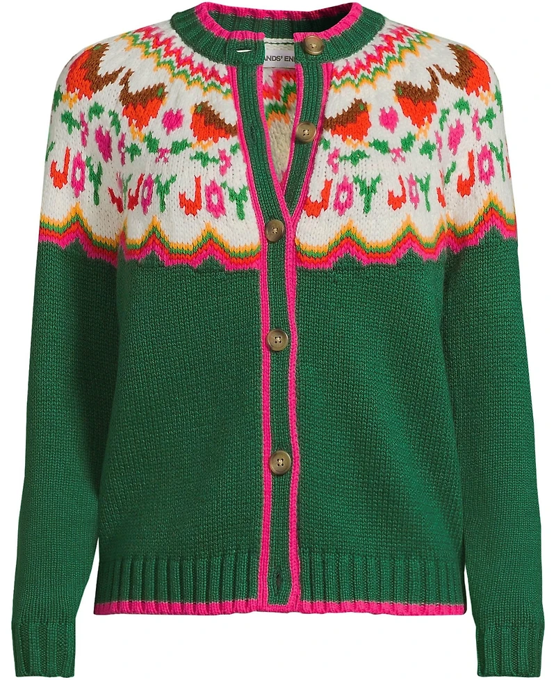 Lands' End Women's Lofty Fair Isle Cardigan Sweater
