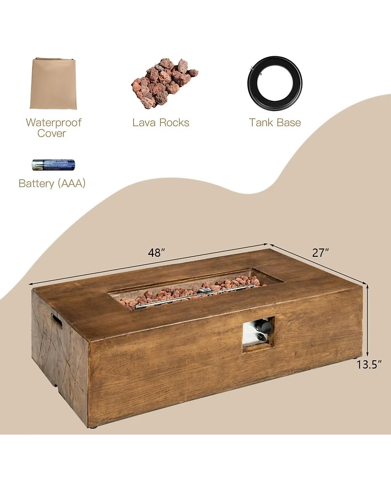 Mecale 48 x 27Inch Outdoor Gas Fire Pit Table 50,000 Btu with Lava Rocks and Cover
