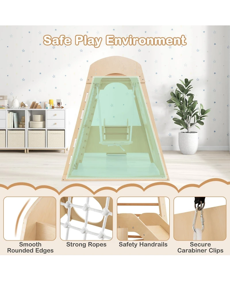 8-in-1 Indoor Jungle Gym Wooden Playground with Swing and Climbing Wall