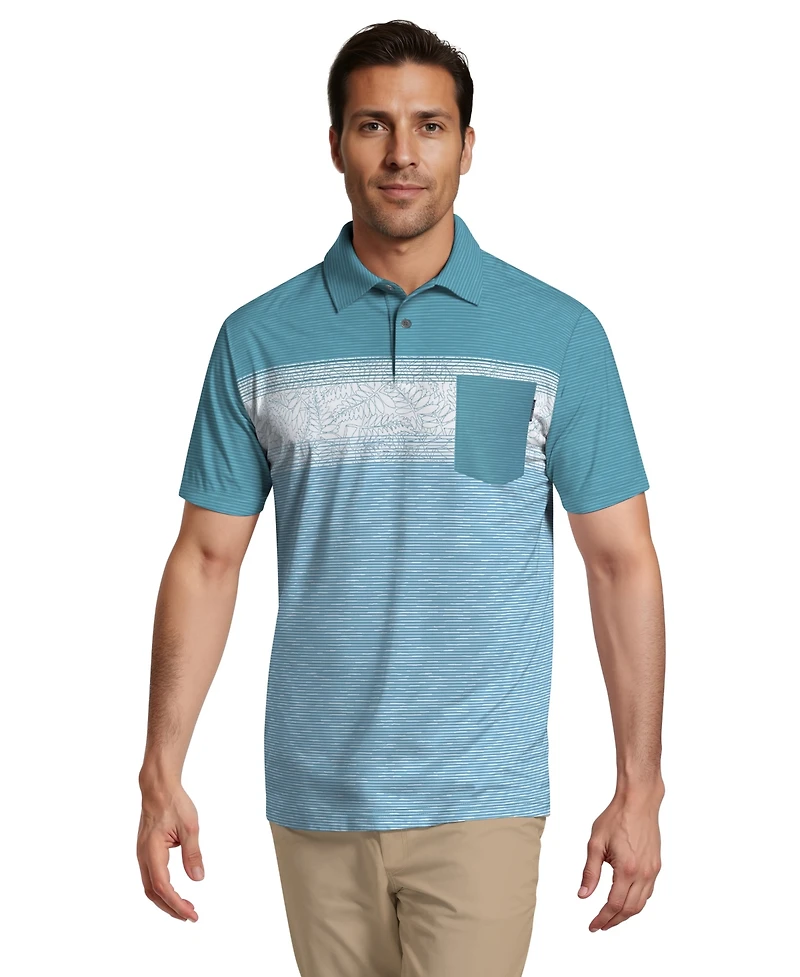 Pga Tour Men's Engineered Textured Color-Block Short-Sleeve Golf Polo Shirt